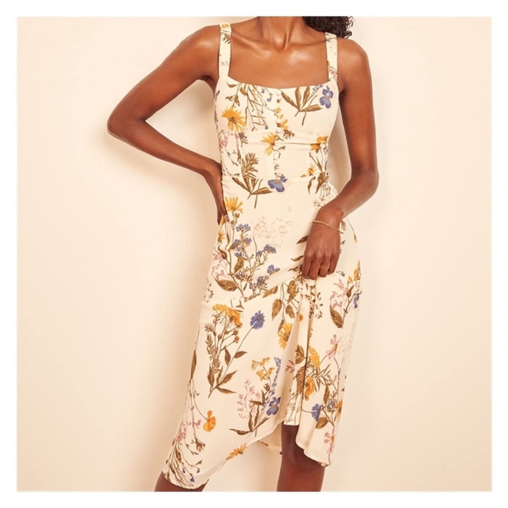 Reformation Cream Floral Midi Dress